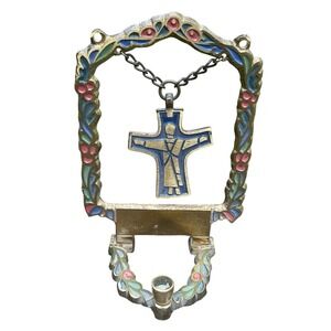 Candle‎ Holder Crucifix Prayer Jesus Catholic Gold Plated Brass Cross Christian